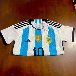 Argentina Home Three Star Jersey cup official 2022 player Lionel Messi  for Men